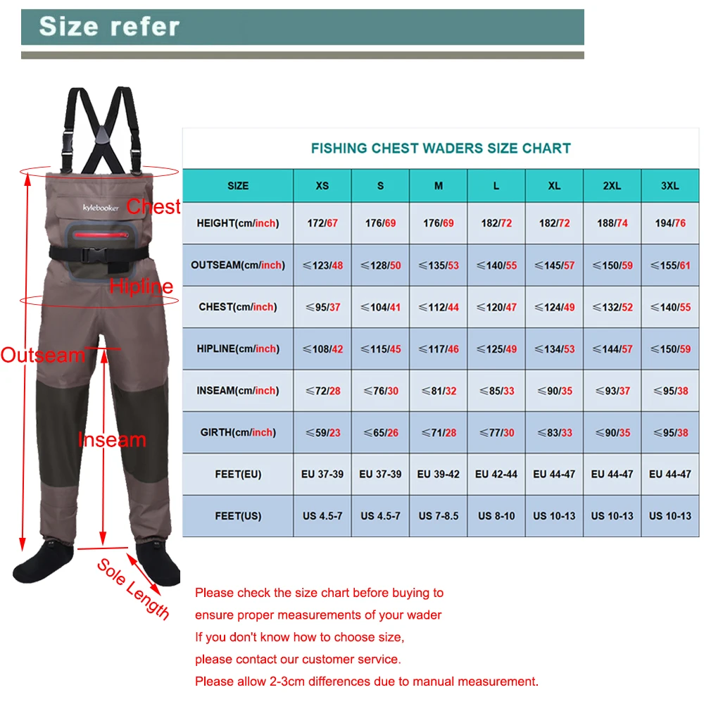 Brown Breathable Lightweight Fly Fishing Chest Waders Stocking Foot Wader for Men Women