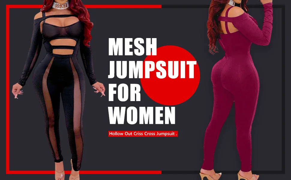 Criss Cross Mesh Bodycon Jumpsuit