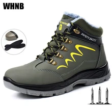 Зимняя защитная обувь для защиты от столкновений; мужская теплая Повседневная Рабочая обувь с высоким берцем; Водонепроницаемая защитная обувь; мужские повседневные сапоги