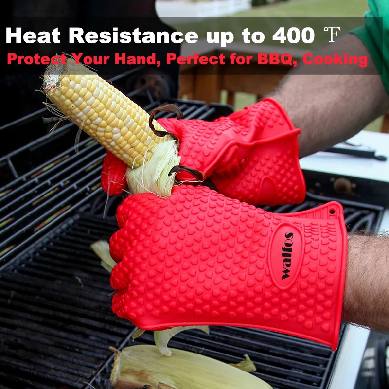 WALFOS 1Pc Non-Slip Silicone Oven Glove Mitt Waterproof Heat Resistant Kitchen Microwave BBQ Gloves for Barbecue Cooking Baking