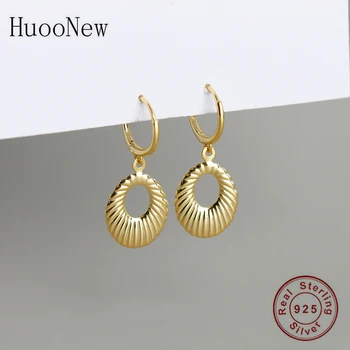 

925 Silver Gold Color Boho Shell Texture Oval Shape Bead Plain Hoop Earring Piercing Pendientes Boucle Doreilles For Women 2020