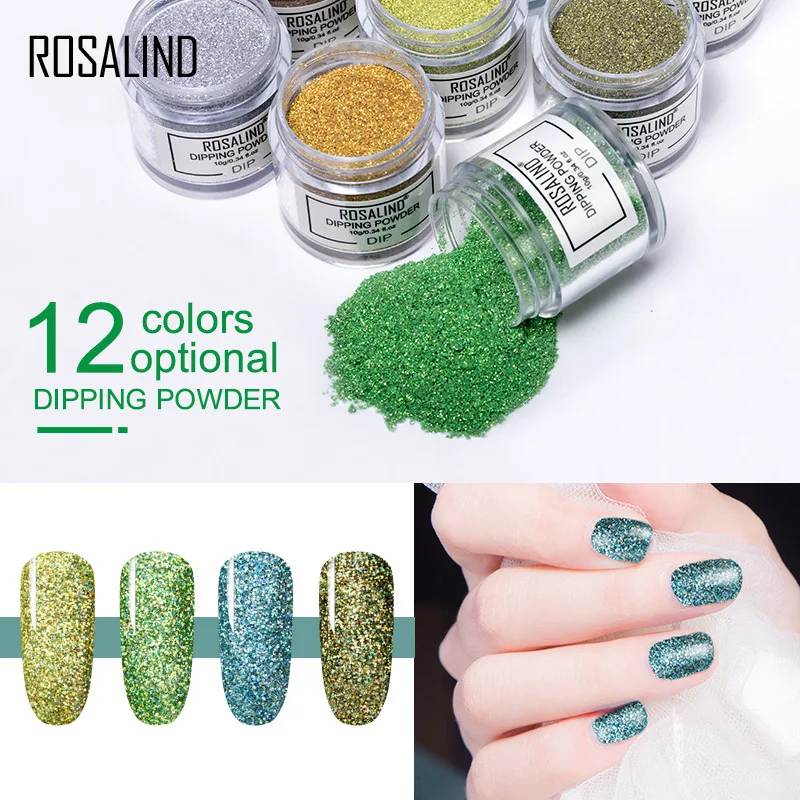 

ROSALIND Nail Decoration 12 Color Classic Natural French Flash Powder Infiltration Powder Nails Art