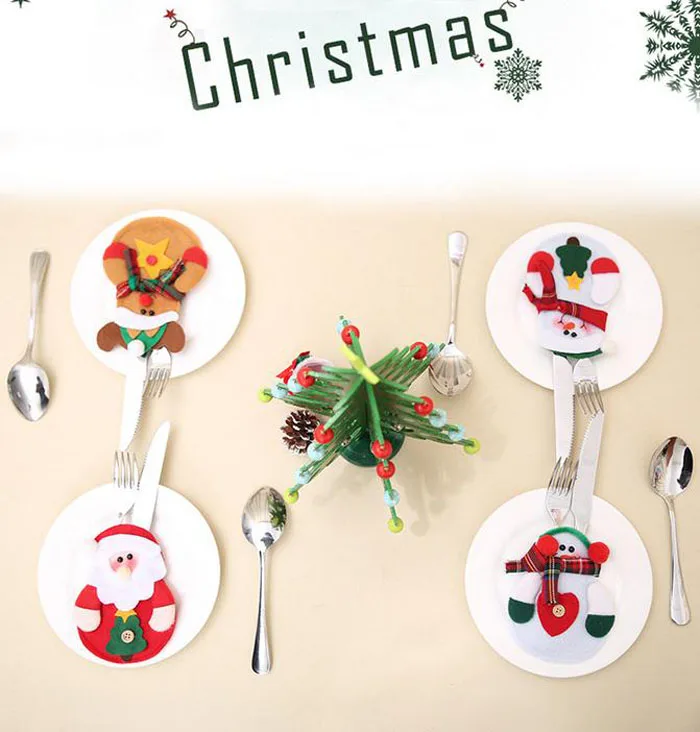 Рождественский набор посуды Санта-Клауса, чехол, сумки для хранения, нож, чехол для вилок, вечерние украшения, контейнер, органайзер, сумка