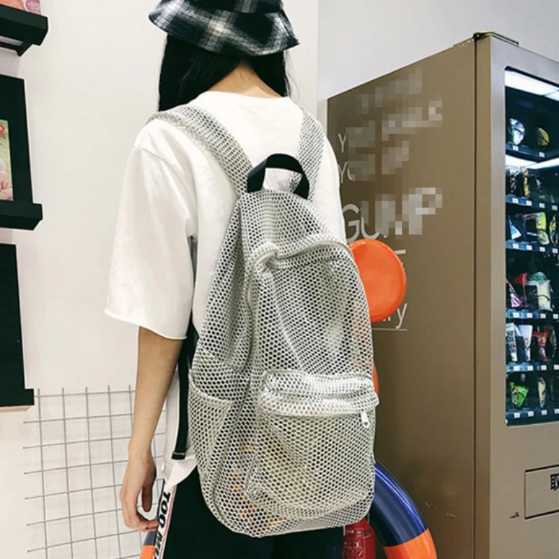 Прозрачный сетчатый рюкзак с мягкими плечевыми ремнями прочный легкий прозрачный наплечный пакет для спортивного зала для пляжа плавания