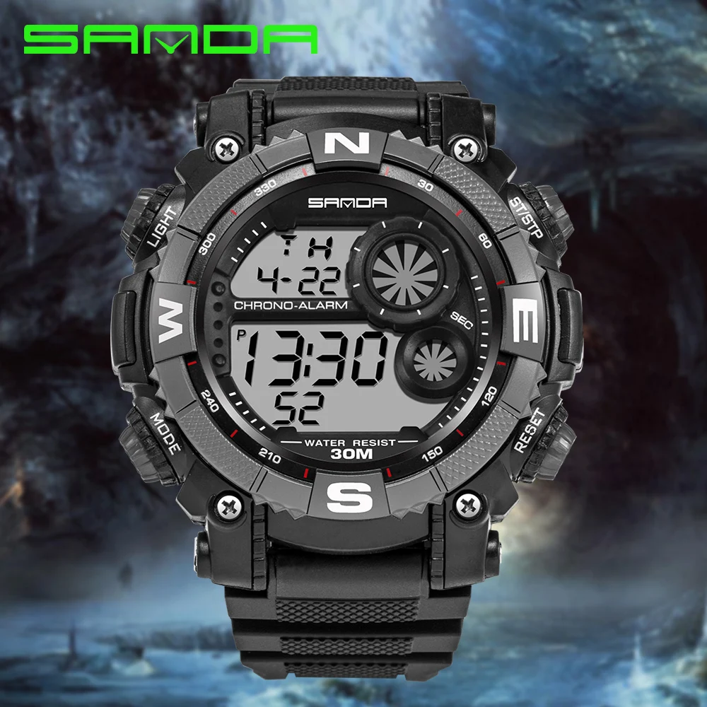 

SANDA Outdoor Sports Retro Sports Military Hodinky Timer Alarm Clock Electronic Watch Men's Watches relogio masculino