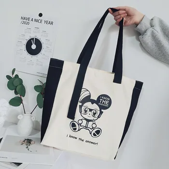 

Korean chic canvas bag female shoulder cute rat tote bag Japanese simple handbag student womens bags handbags