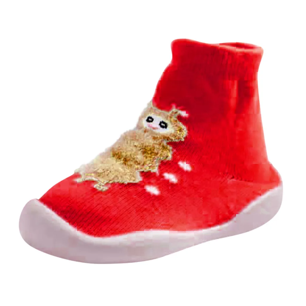 Нескользящие теплые носки на мягкой резиновой подошве для маленьких мальчиков и девочек мягкие хлопковые Удобные симпатичные детские носки - Цвет: Red