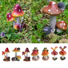 Resin Animal Mushroom Figurine Terrarium Craft Fairy Garden Miniature Ornament Micro Landscape Bonsai Decoration Dollhouse