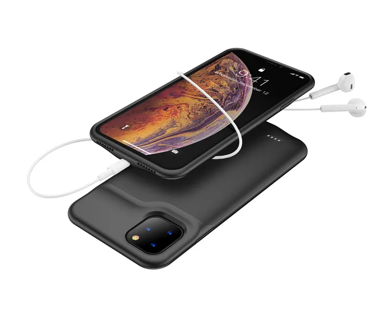 Внешний аккумулятор для iPhone 11 Pro, тонкий Силиконовый противоударный чехол для зарядного устройства, чехол для резервного питания с зажимом, чехол для аккумулятора, Funda