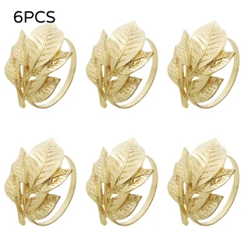 

4/6Pcs Gold Leaf Napkin Rings For Wedding Party Napkin Holder Metal Circ Napkin Buckle Holiday Table Decoration Gift