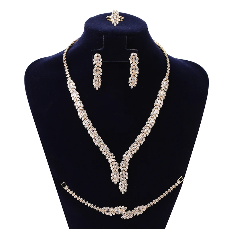 Jewelry Set HADIYANA Gorgeous Vintage Ladies Wedding Party Engagement Necklace Earrings Ring Bracelet Set BN7945 Bijoux Mariage