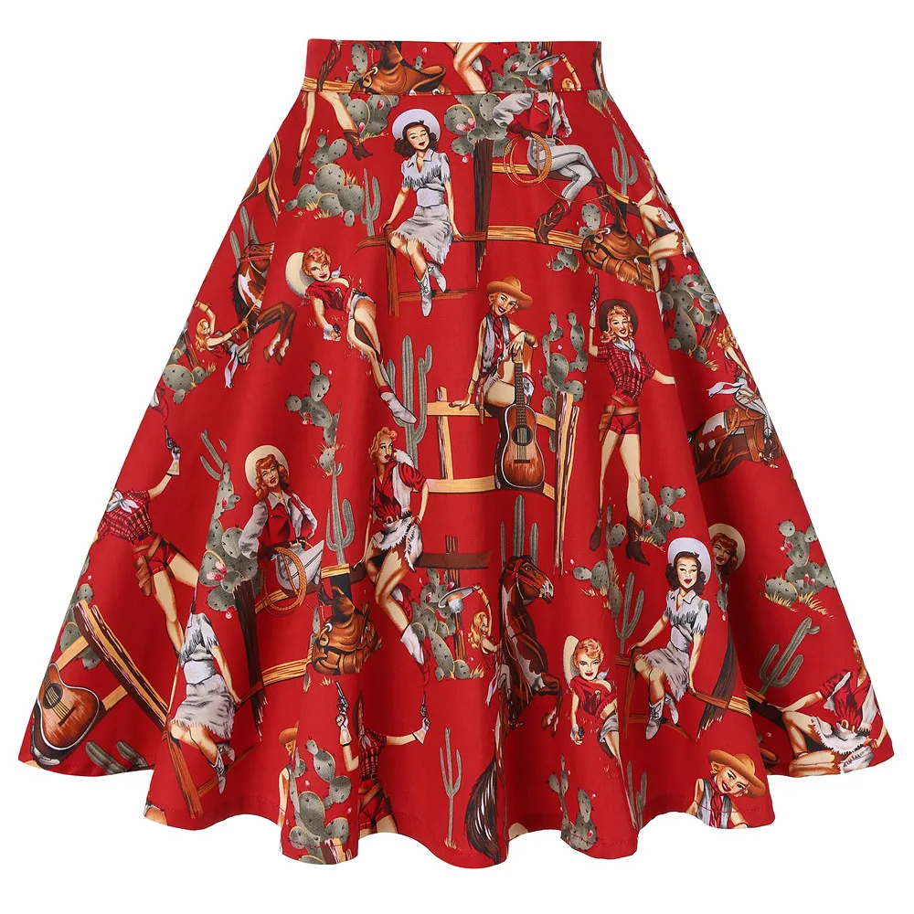 Women's Runway Cotton Retro Vintage Skirt Black Faldas High Waist A Line Rockabilly Jupe 50s Swing Umbrella Skirts Pin Up Skater 5