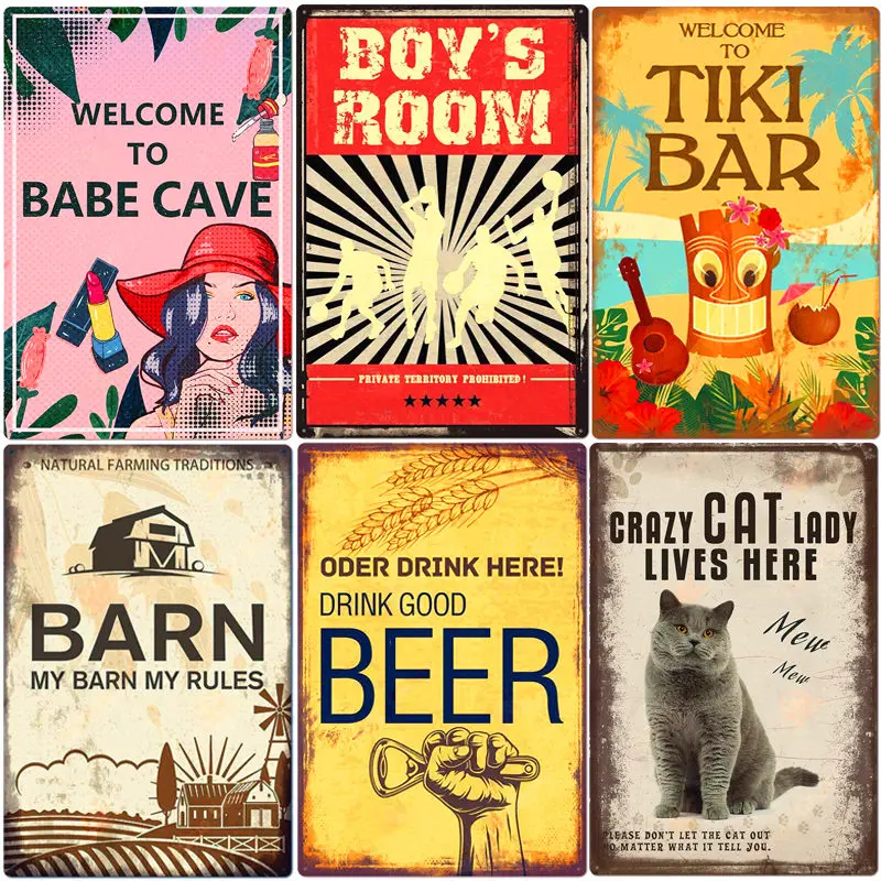 Tiki Bar табличка детская пещера винтажная Жестяная Табличка для дома искусство