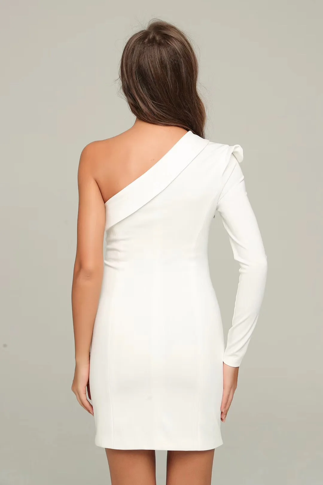 New Arrival Sexy Single Sleeve White Women Winter Dress Designer Fashion Evening Party Dress Vestido
