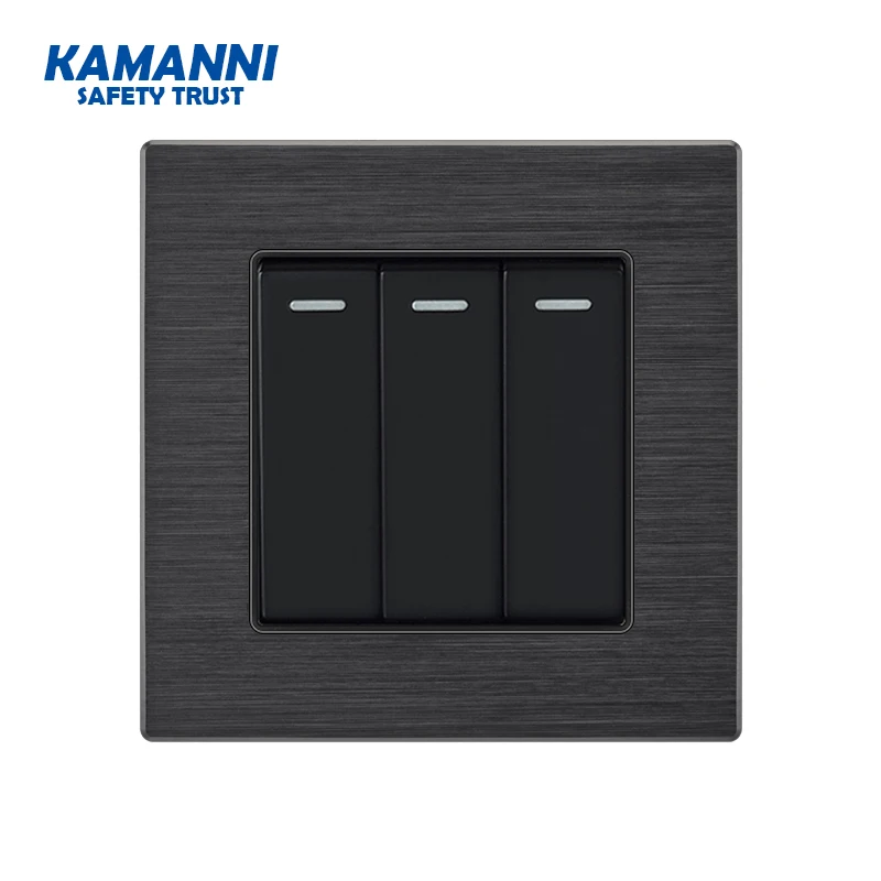 86type luxury Wall Switch 1 2 3 4 gang 1way Black aluminum alloy panel  EU Standard led light push button switch 1 year warranty
