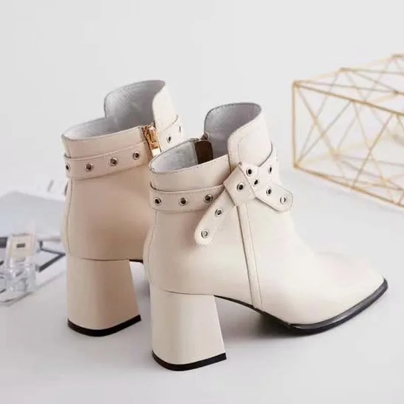 Женские ботинки на молнии; женские ботинки; scarpe donna; ботильоны на высоком каблуке с квадратным носком; Zapatos De Mujer; с бантом-бабочкой