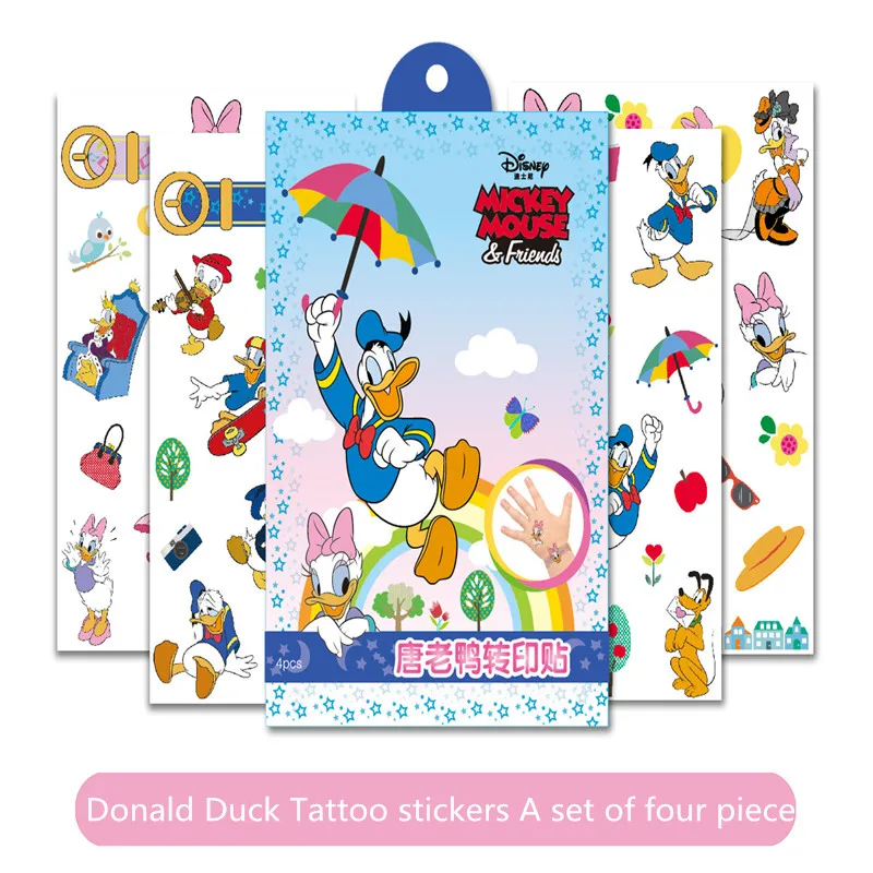 Donald Duck Дисней тату наклейки игрушки 1 набор из 4 шт Дисней замороженная София Микки Маус маленький пони Золушка, Русалка мультфильм наклейки игрушки - Цвет: Donald Duck