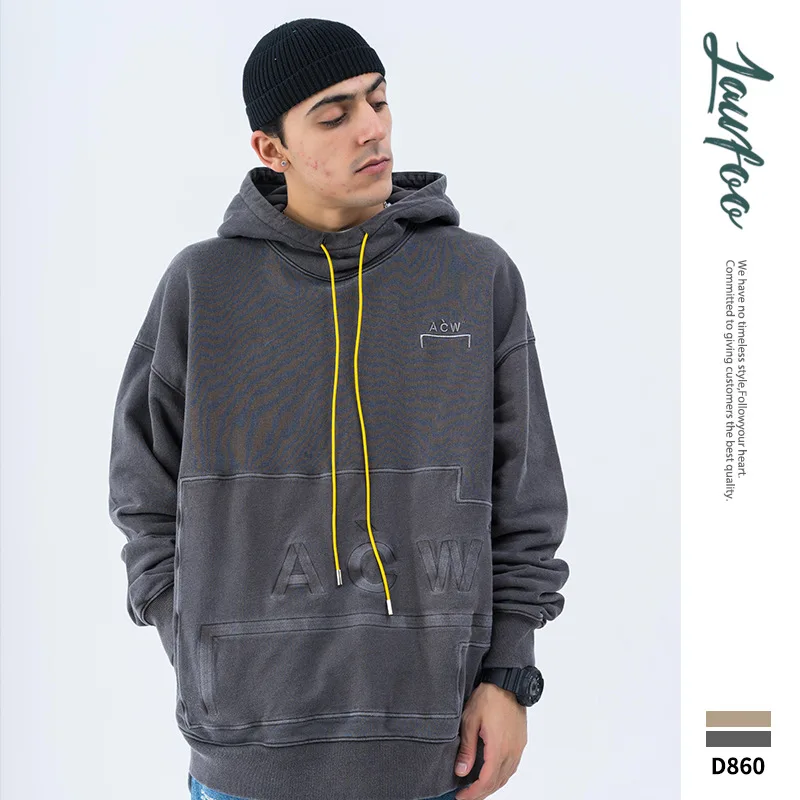 

Lawfoo Autumn And Winter Popular Brand New Style Men'S Wear ACW Steel Seal Lettered High Collar Hooded Men's Retro Hoodie