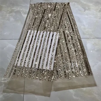 

New Embroidery Leaves Pattern Lace glitter Sequins Hot Sale African French Tulle Mesh Lace Fabric Sequins Lace Fabric for Bridal