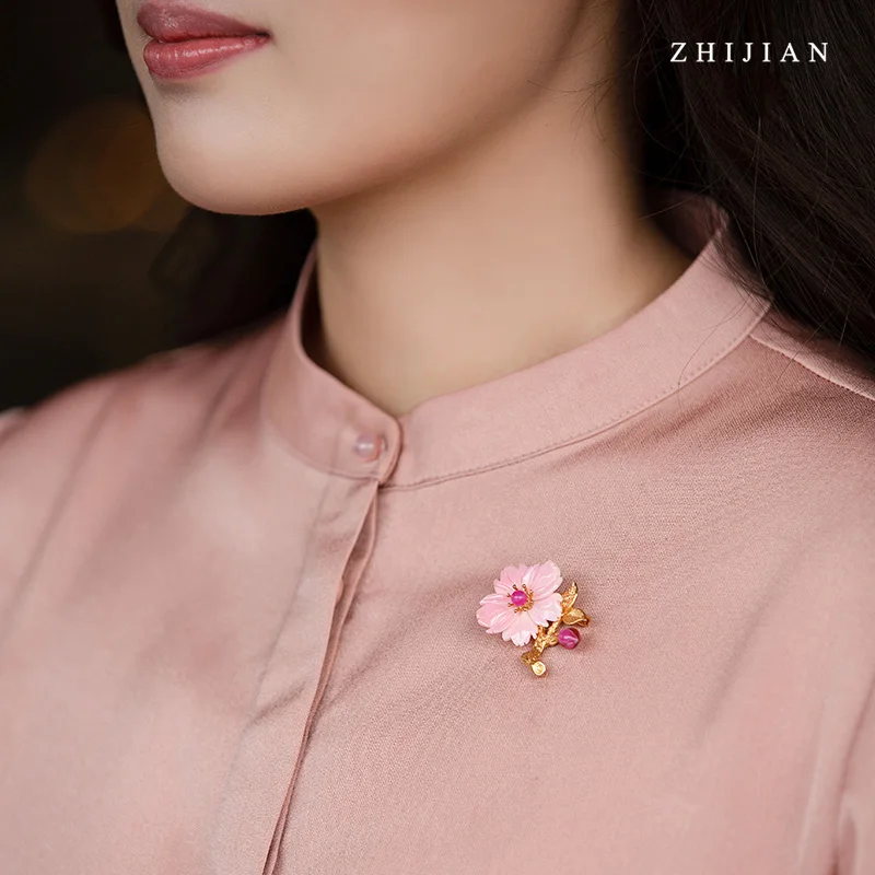 ZHIJIAN, королева ракушка брошь, ручная работа, цветок брошь, глазурь, 925 серебро, простой стиль, маленькая брошь