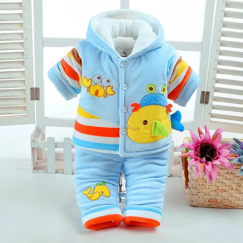 Зимняя утепленная одежда с хлопковой подкладкой для младенцев осенне-зимняя куртка с хлопковой подкладкой, пальто комплект из двух предметов для мальчиков и девочек, комплект одежды для малышей