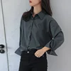 Retro Gray 2022 Spring Summer New Long Sleeve Notch Collar All-match Blouse Coat Women Loose Casual Fashion Solid Shirts Ladies ► Photo 1/6