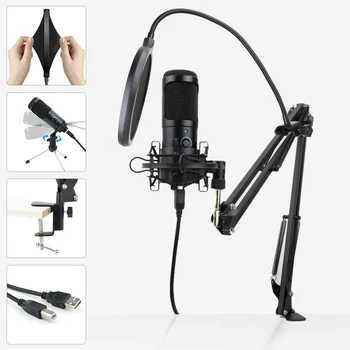 

Condenser Microphone Livestream Karaoke Studio Kits USB Microphone for Computer Broadcast Recording with Mic Popfilter Podcast