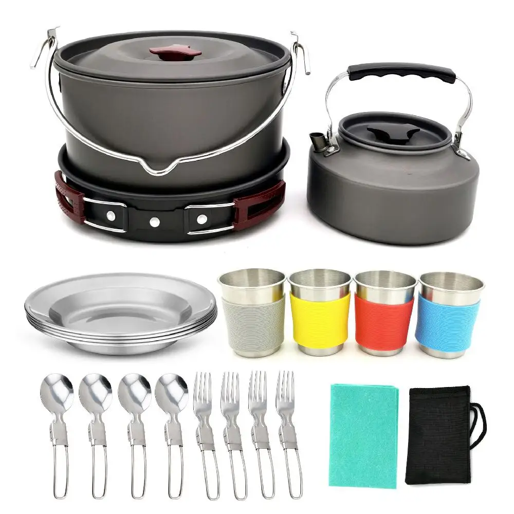 

22pcs/set Outdoor Camping Cookwcare Sets Pots Pans Pots Cups Spoons Forks Picnic Tools