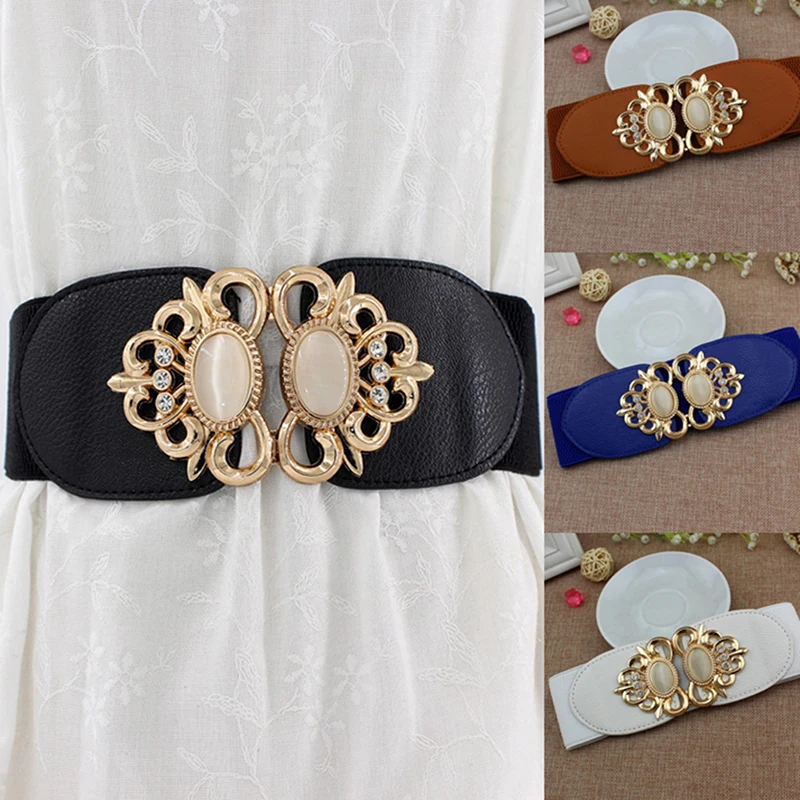 

Women Lady Retro Elastic Stretchy Dress Narrow Waist Belts Band Red Blue Black White