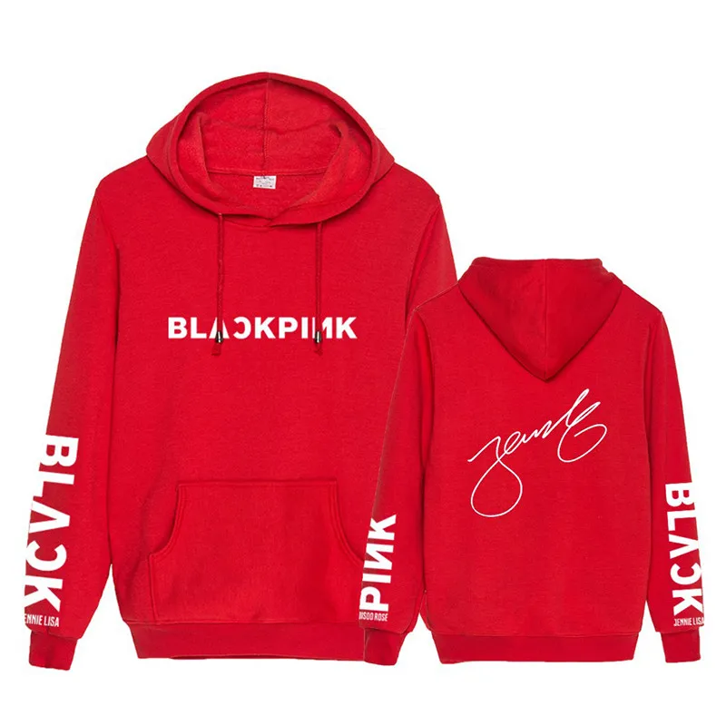 KPOP Черный Розовый JISOO JENNIE ROSE LISA Signature черный розовый свитер с капюшоном топы с длинными рукавами Пуловеры Толстовки PT1045