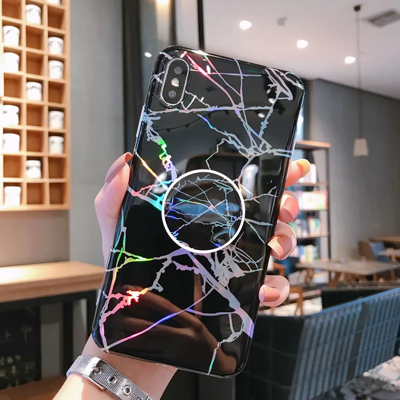 Для iPhone 11 Pro Max X XS XR XS MAX 7 8 6 6S Plus мраморный Мягкий Силиконовый ТПУ чехол с подставкой держатель телефона бампер задняя крышка