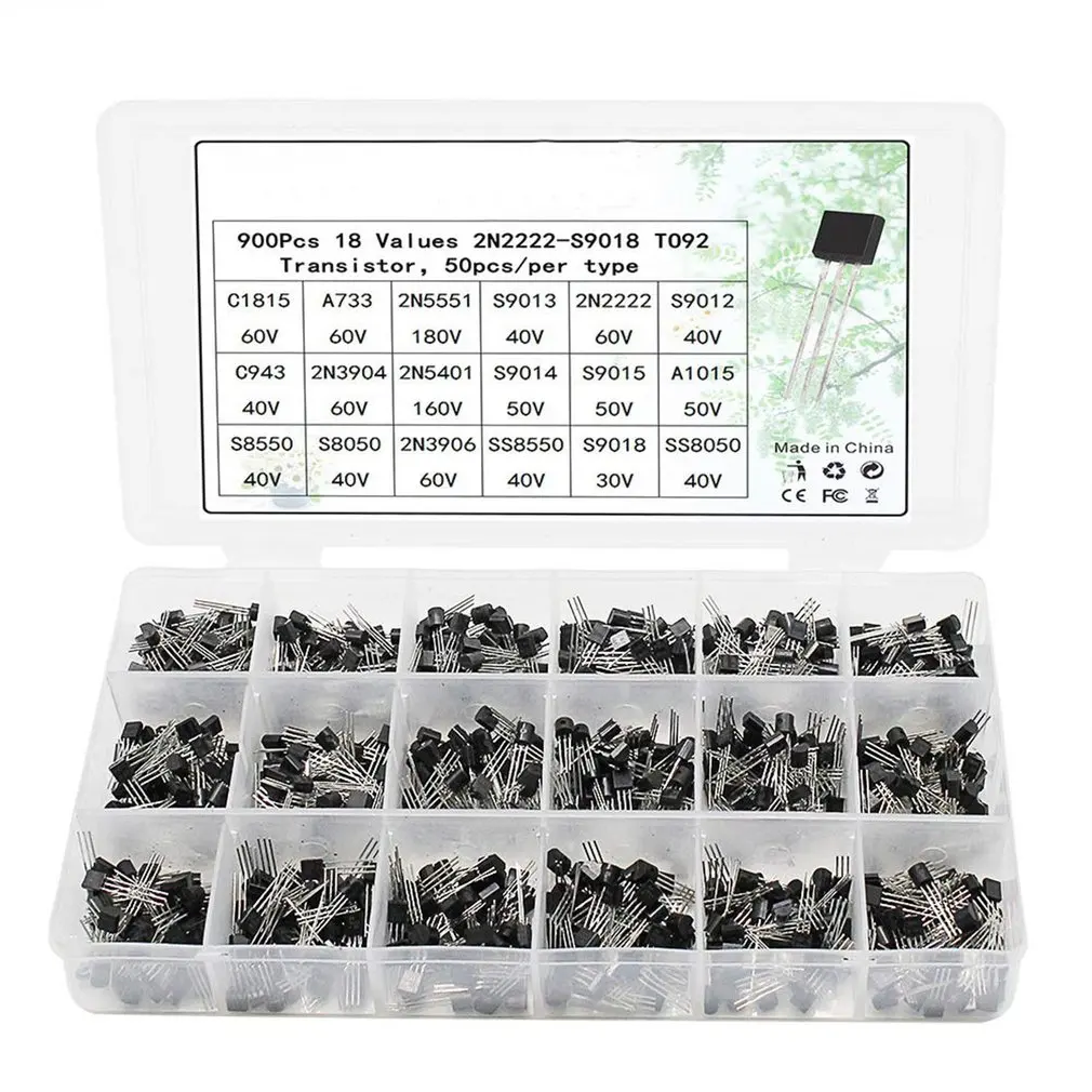 

18 Values 900pcs NPN PNP Transistor TO-92 Power Transistor Assortment Kit Transistor Pack Three Pin Transistors