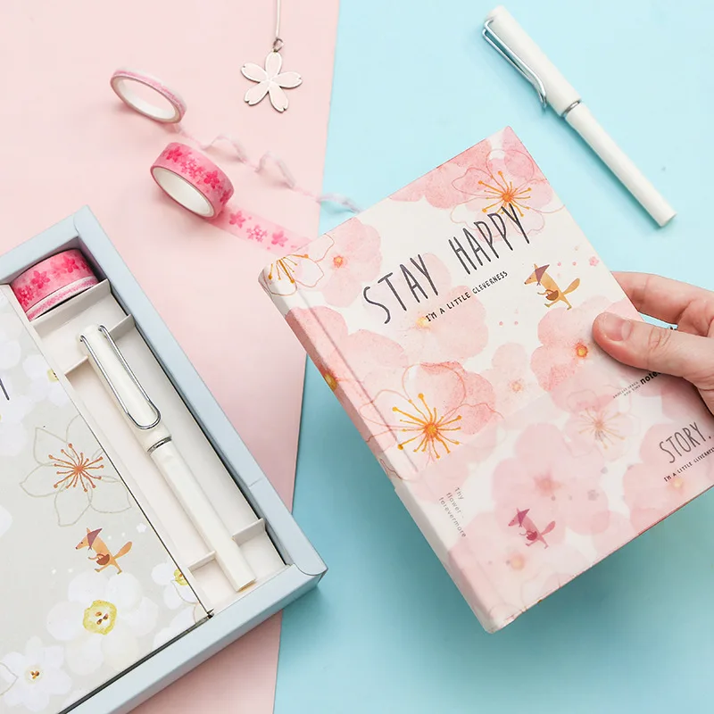 

Fashion Hardcover Notebook Girls Cute Diary Bullet Journal Planner Notepad Color Inside Page Travel Notebook with Gift Box
