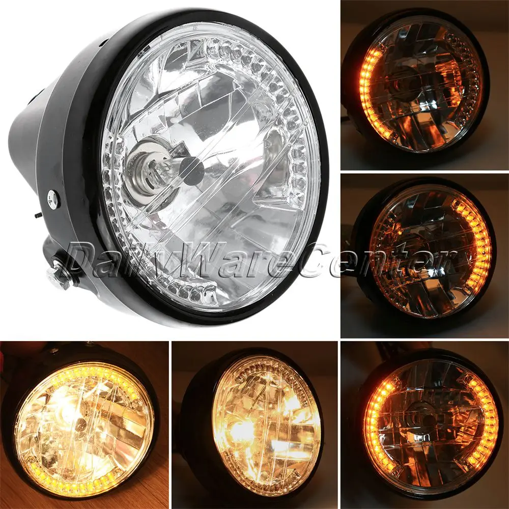 5.757"35W LED Motorcycle Bike Headlight Cover Turn Signal White/Amber Lamp Bulb 
