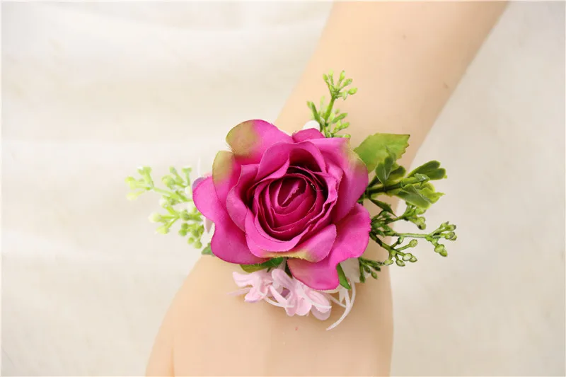 YO CHO Свадебный планировщик розы Искусственный шелк цветок на запястье корсаж браслет жених бутоньерка белый свадебный для мужчин свадебные цветы - Цвет: Q Wrist Flower