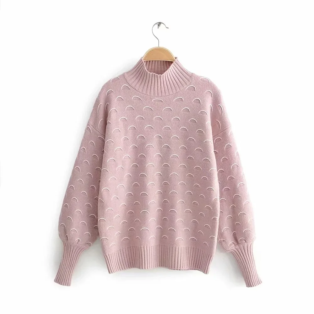 

New 2019 Autumn Winter Thick Sweaters Chic Loose Turtle Neck Moon Knitted Pullovers Female Chic Designer Basic Tops High Quality