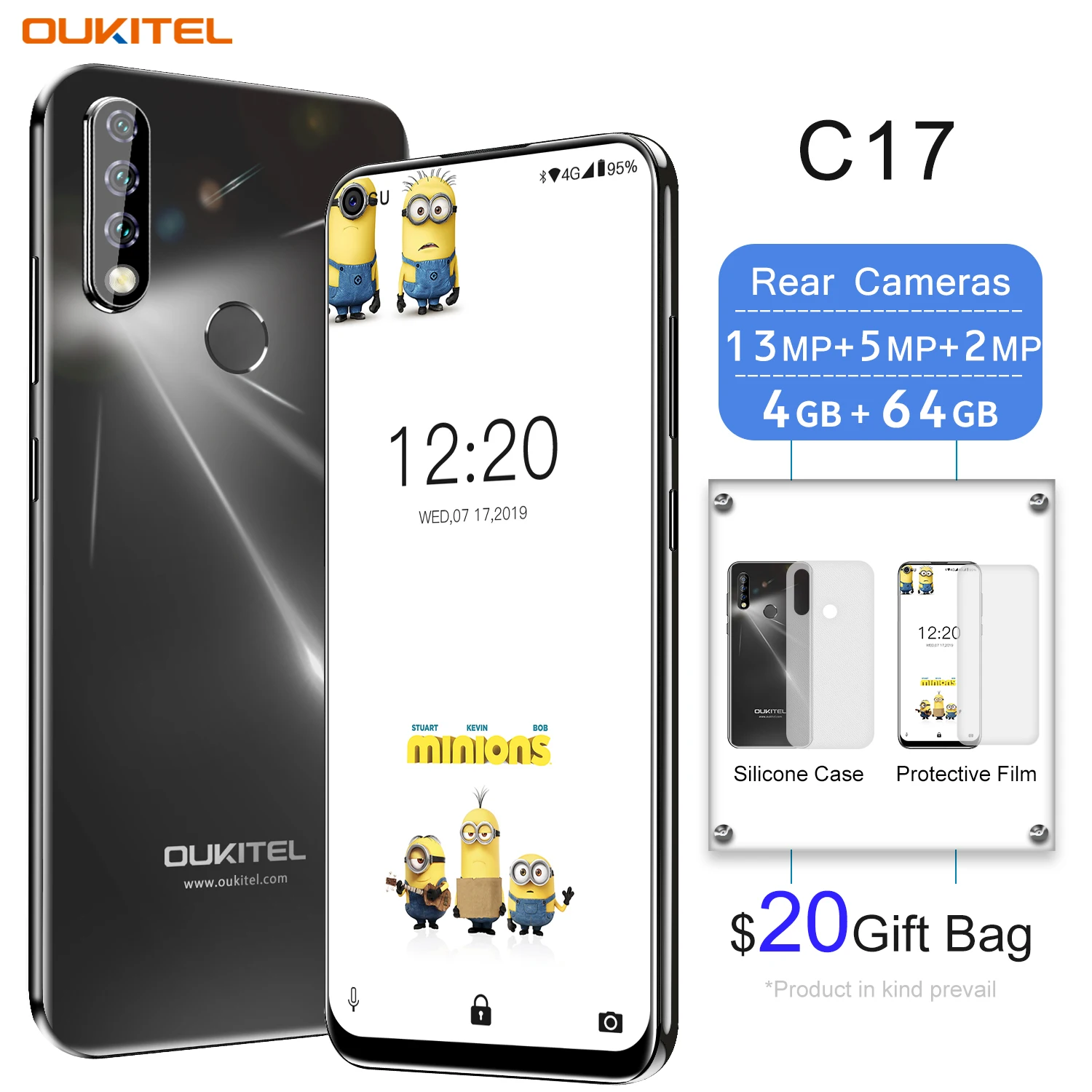 Смартфон OUKITEL C17 6,35 ''с тройной камерой MT6763, четыре ядра, Android 9,0, 3 ГБ, 16 ГБ, распознавание лица, отпечаток пальца, 4G, мобильный телефон, 3900 мА/ч