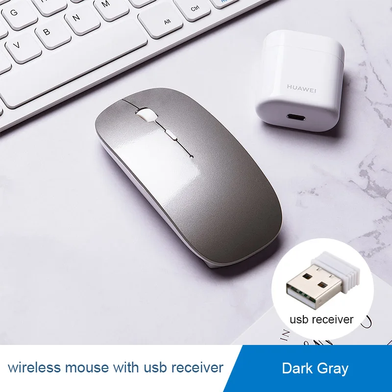 Bluetooth мышь для xiaomi huawei Бесшумная беспроводная мышь перезаряжаемая компьютерная эргономичная мышь для Macbook air/pro mause pc - Цвет: Wireless Dark grey