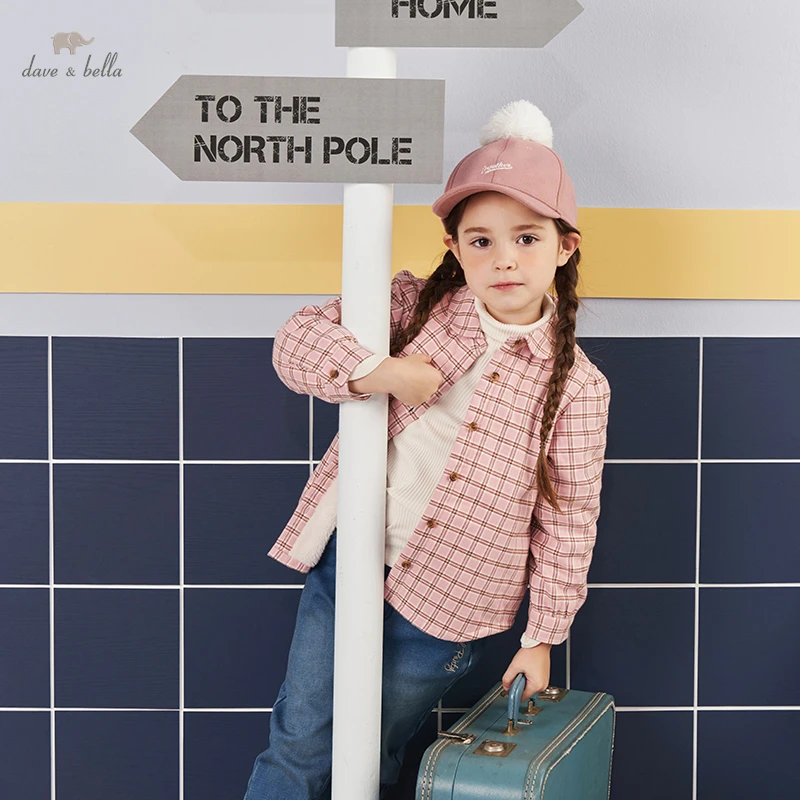 

DKY20159 dave bella 5Y-13Y autumn baby girls long sleeve shirts children soild print shirt kids boutique clothing