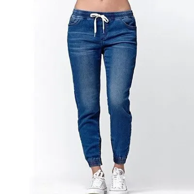 

Spring Washed Jeans Women Solid Drawstring Straight Jeans Pants Femme Summer Fashion Vintage Slim Feet Denim Pants