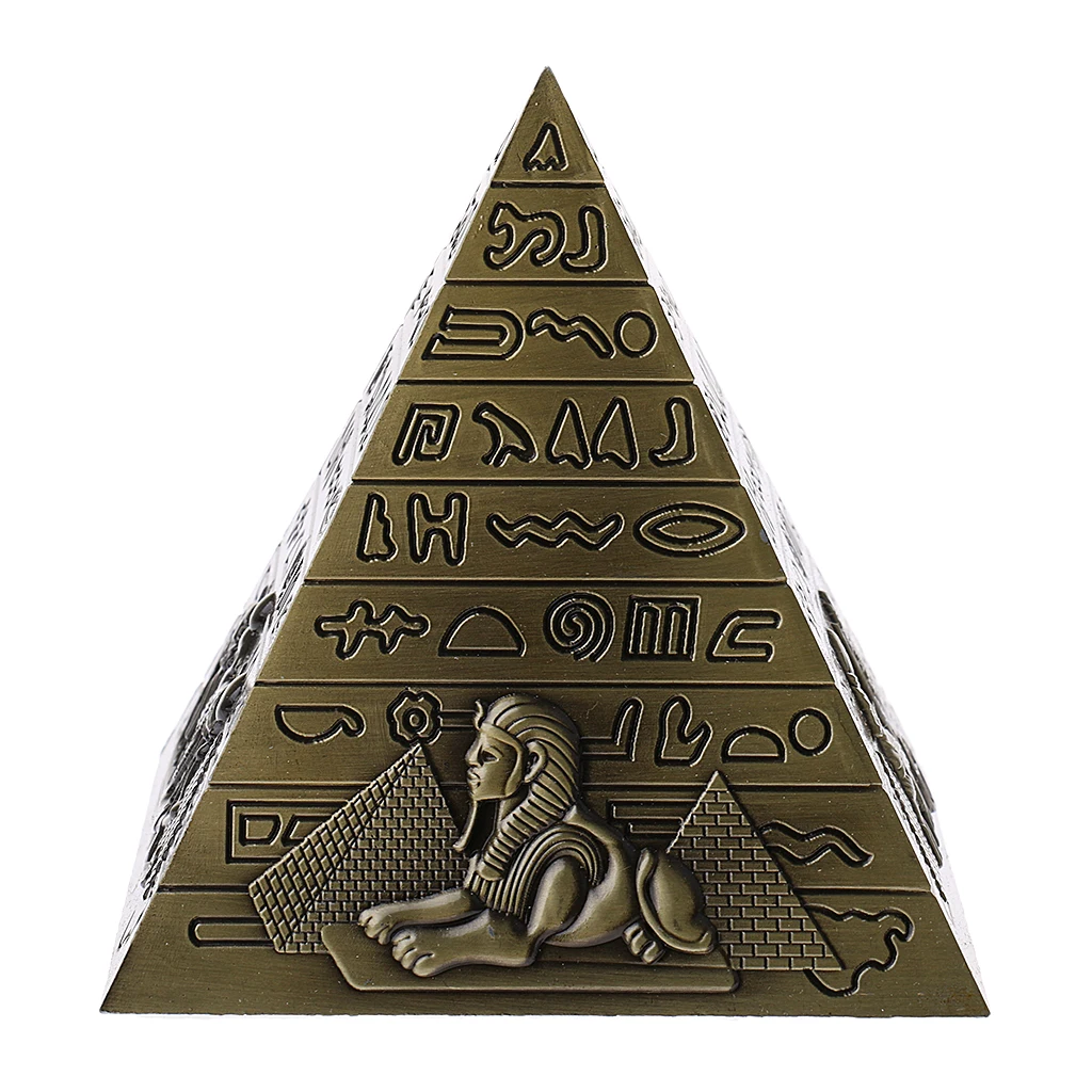 Metal Egyptian Pyramid Statue Home Ornament Travel Landmark Souvenir-10 x 10 cm