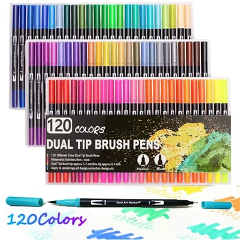 

120 Colours Dual Brush Pens Marker Pen Set Dual Tips Art Markers WaterColour Brush Pens for Drawing Sketching Art Projects