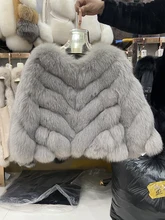 

50cm Length Women Classic Winter Fluffy Thick Natural Real Fox Fur Coat Jacket Warm Natural Fox Fur Three Quarter Sleeve Jacket