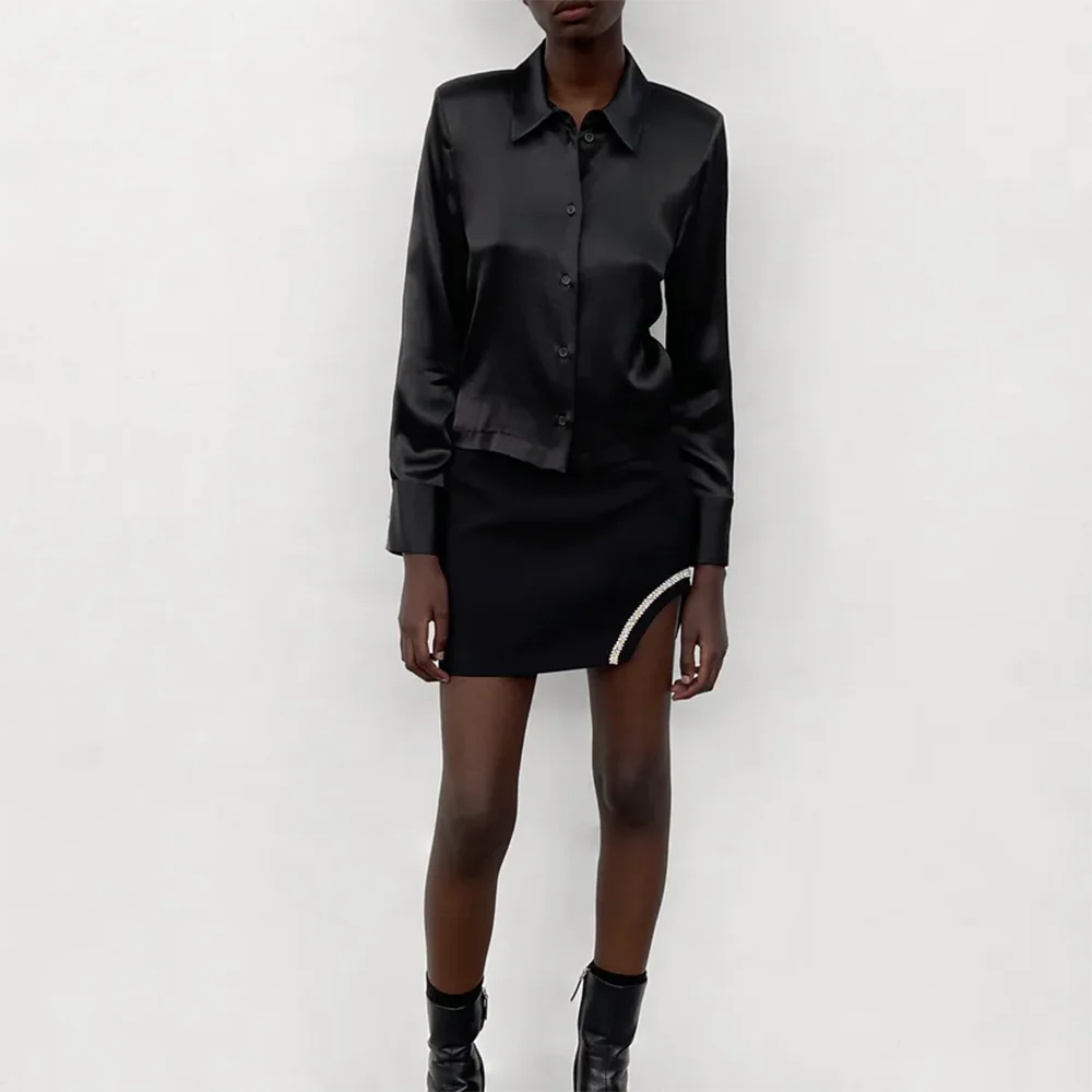 

XIKOM Spring Skirts Womens 2022 Beading Black Mini Skirt Slim High Waisted Skirt High Street Vintage Sexy Mini Skirts For Woman
