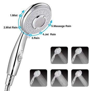 

Shower Head 3 Modes 5 Adjustment Bathroom Water Saving Shower Head Powerful Boosting Spray Bath Handheld Shower Head #YL5