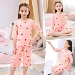 H5679 пижамы для девочек летние хлопковые тонкие пижамы с короткими рукавами Домашняя одежда костюм для подростков кондиционер комната