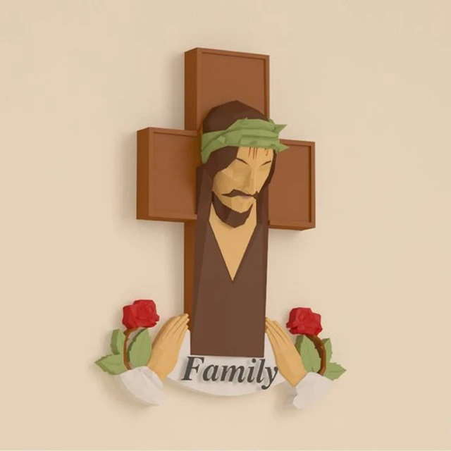 60cm Sagrada Cruz Papercraft DIY 3D Paper Model Paper Sculpture Low Poly Pepakura Jesus Wall Decoration Church Prayer Adult Gift 2