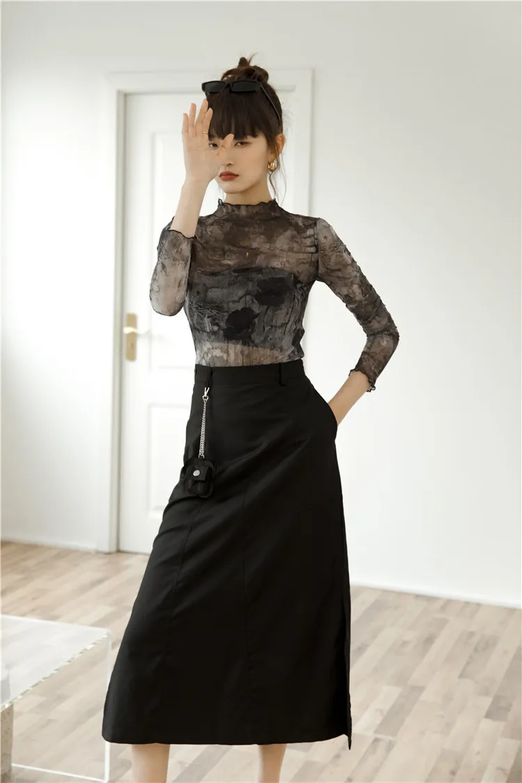MSXU Fashion Chic Printed See Through Sheath