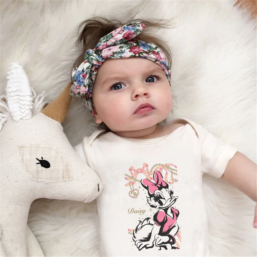 Daisy Duck Print Baby Girls Rompers Baby Clothes Summer Newborn White Jumpsuits 1PC Short Sleeve