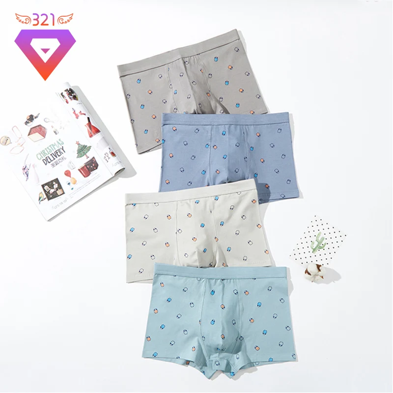 

4Pcs/lot New Children Cotton Panties teenagers printed high school boy boxer panties